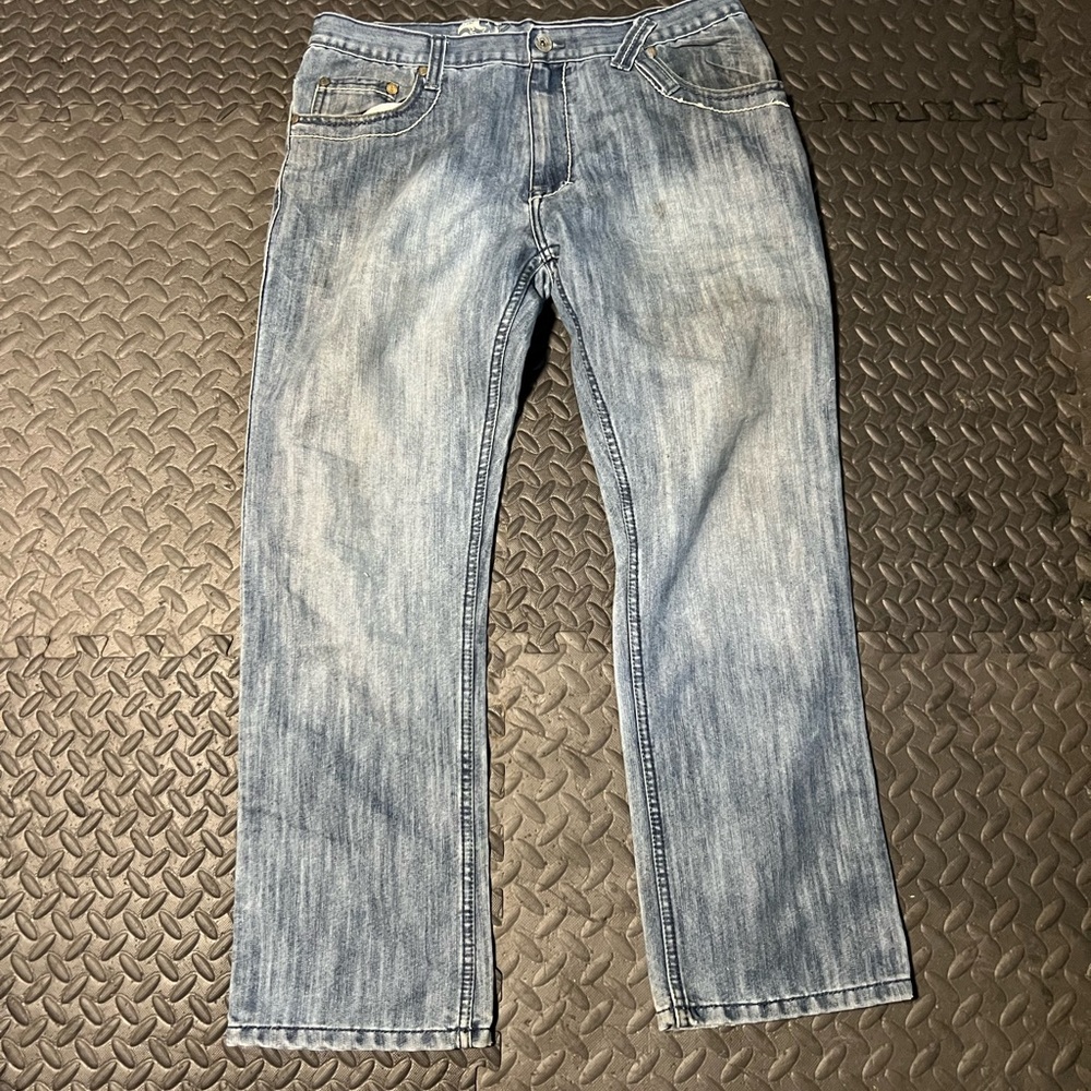 Premier Blue Straight Jeans with Classic Distressing